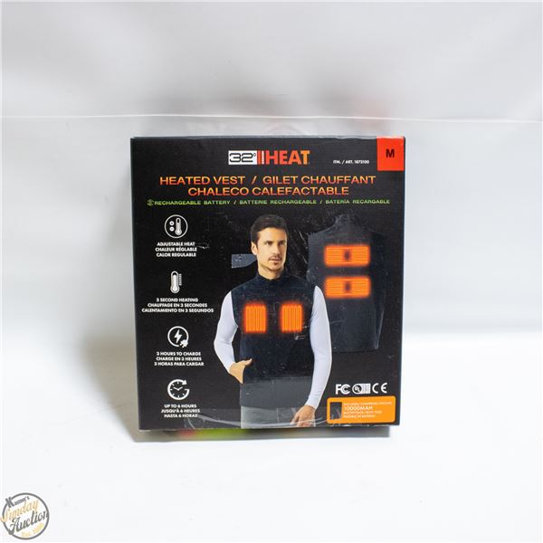 32 HEAT RECHARGEABLE HEATED VEST, SIZE MEDIUM