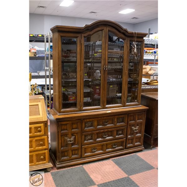 1970S HUTCH W/GLASS CHINA CABINET SOLID WOOD