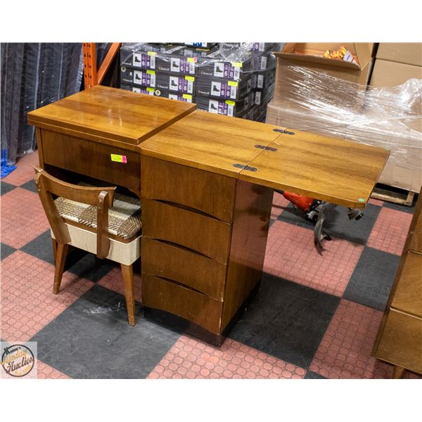 1960S HIDDEN SEWING MACHINE DESK+CHAIR
