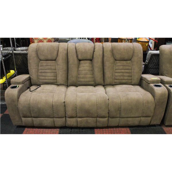 BROWN SUEDE RECLINER 3 SEATER