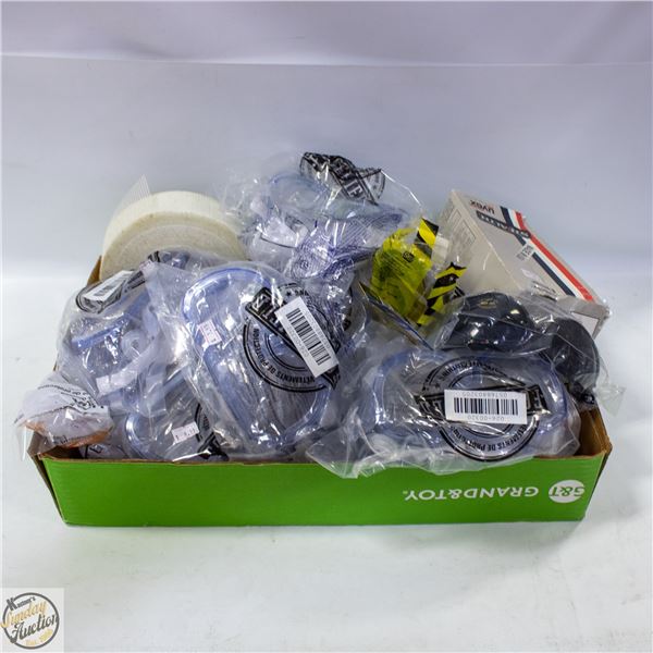 LOT OF NEW SAFETY GLASSES AND TAPES