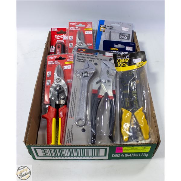 LOT OF NEW PLIERS SNIPS AND WRENCHES