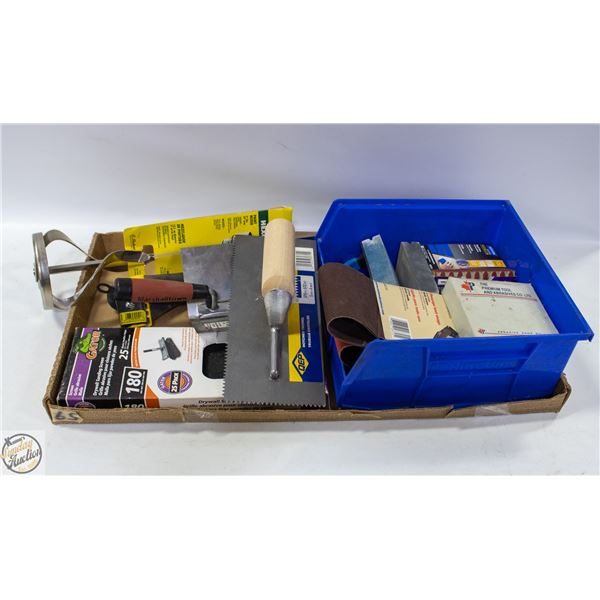 FLAT OF GARAGE SURPLUS SANDING, TOOLS, ETC