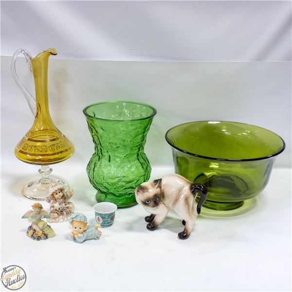 LOT OF ESTATE GLASSWARE AND DECORATIONS