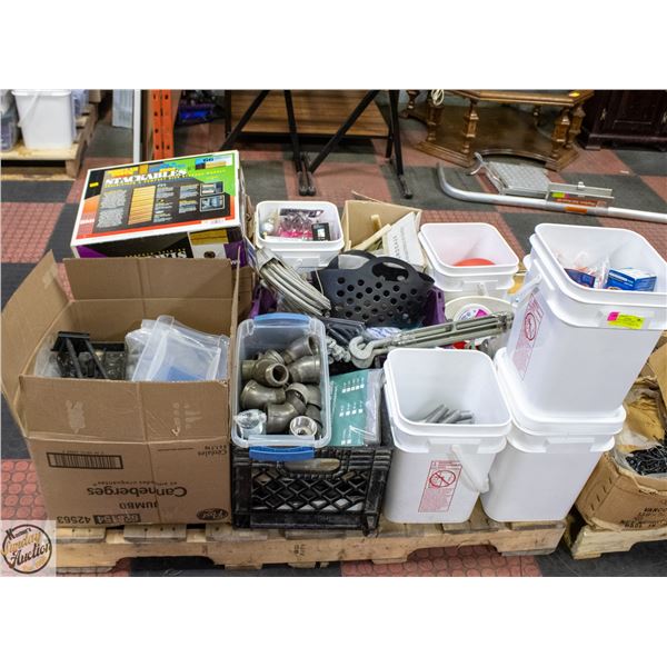 PALLET OF UNSOLD STORE HARDWARE - NAILS, BOLTS ETC