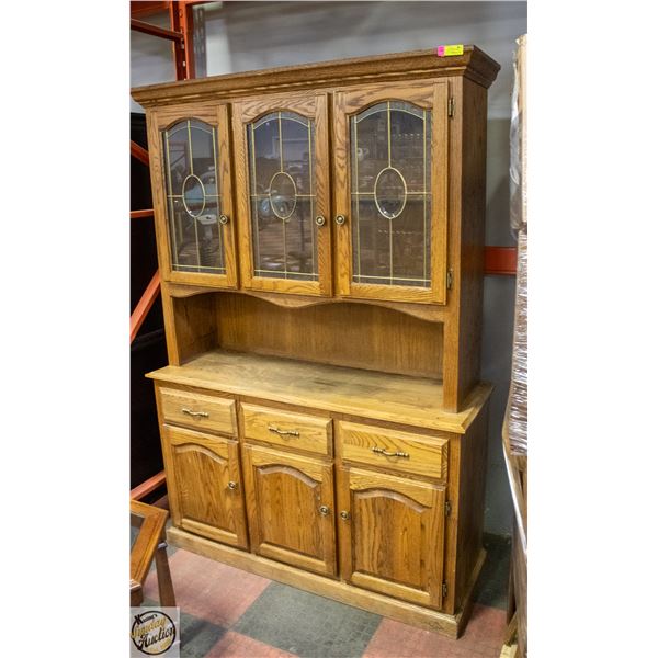 VINTAGE CHINA CABINET WITH ETCHED GLASS DOORS
