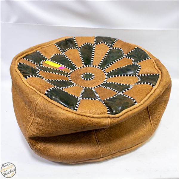 LEATHER MOROCCAN POUF COVER (STOOL), 20" WIDE
