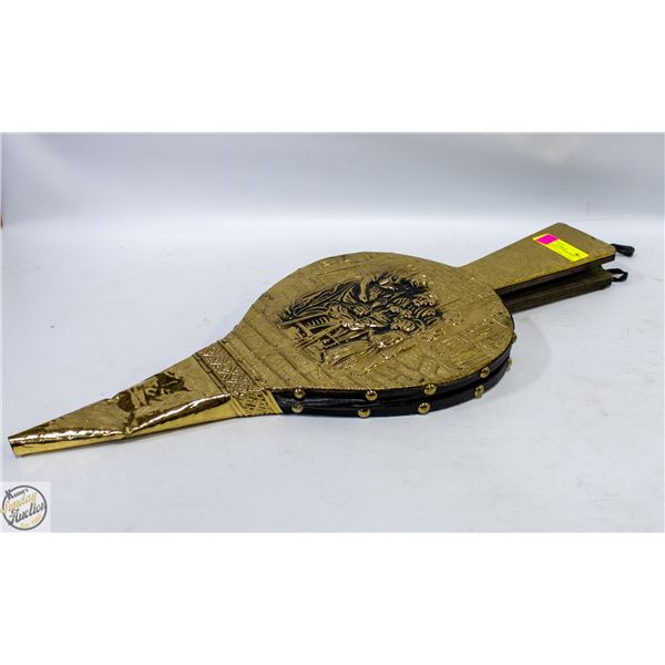 VINTAGE LARGE 25" EMBOSSED BRASS FIREPLACE
