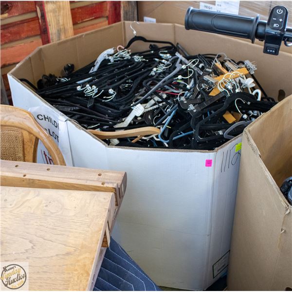 PALLET FULL OF COAT HANGERS & PANTS HANGERS OF