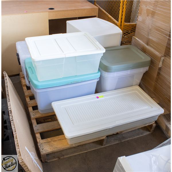 PALLET OF ASSORTED CLEAR TOTES