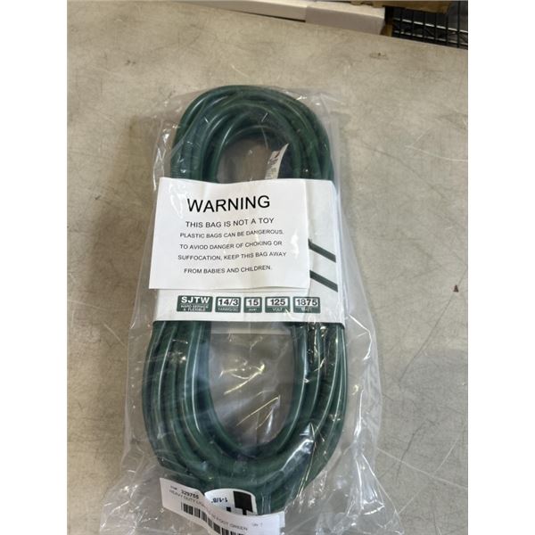 HEAVY DUTY LIGHTED 50 FOOT GREEN EXTENSION CORD. 14AWG/3C