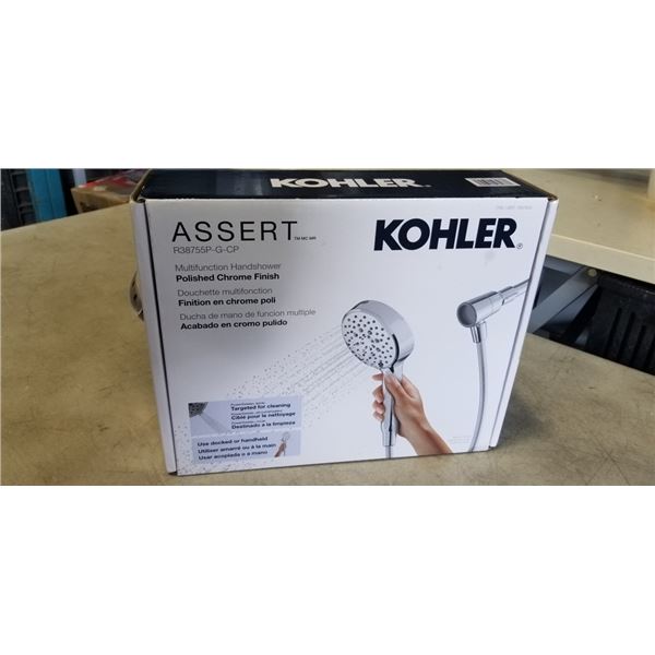 AS NEW KOHLER ASSERT MULTIFUNCTION HANDSHOWER WITH POLISHED CHROME FINISH