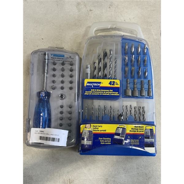 AS NEW MAXTECH DRILL AND DRIVE ACCESSORY SET AND MASTERCRAFT DRIVER SET