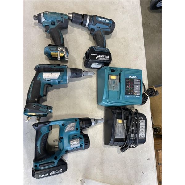4 MAKITA DRILLS W/ 2 BATTERY CHARGERS - NO BATTERIES