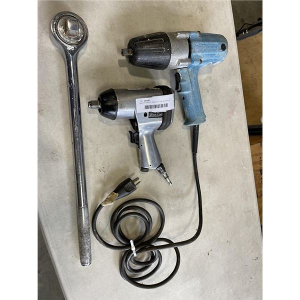 LARGE WRENCH, MAKITA IMPACT WRENCH AND BLUEPIN AIR GUN
