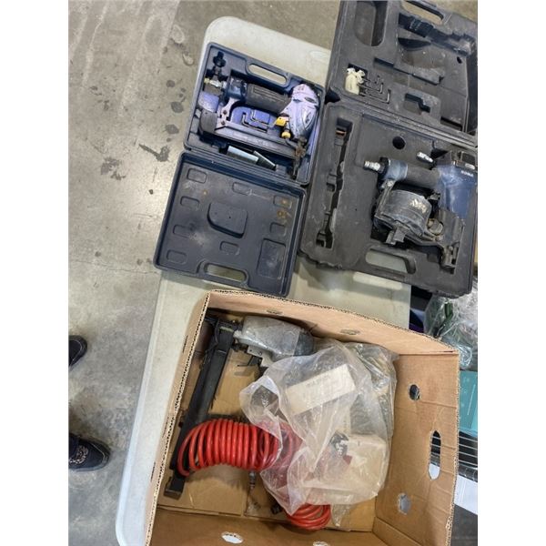3 AIR NAILERS WITH HOSE AND NAILS