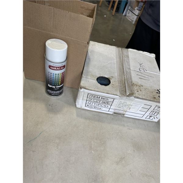 6 CANS ENAMEL SPRAY AND CASE OF BACK SPLASH TILES