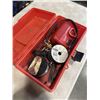 Image 2 : RED TOOL BOX WITH MILWAUKEE M12 BATTERY CHARGER, , LINCOLN ELECTRIC .9MM WIRE