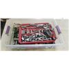 Image 1 : PLASTIC TOTE OF SOCKETS, HAMMER, LITHEON 18V SLIMPACK BATTERY ETC