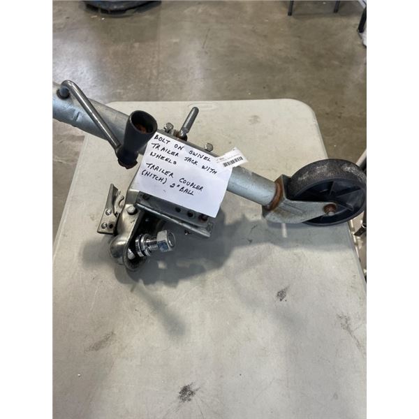BOLT ON SWIVEL TRAILER JACK WITH WHEELS. TRAILER COUPLER (HITCH) 2" BALL