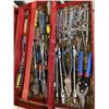 Image 2 : METAL TOOLBOX WITH CONTENTS INCLUDING PLIERS, WRENCHES, SCREWDRIVERS ETC
