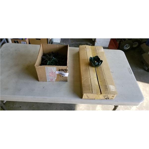 TRAY OF METAL FOUNTAIN WATER SPOUTS AND TRAY OF TRAY OF THREE-WAY BARBED REDICUING TEE CONNECTORS