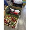 Image 1 : 3 BOXES OF CHRISTMAS DECOR AND LIGHTS, AND ROLLS OF WRAPPING PAPER