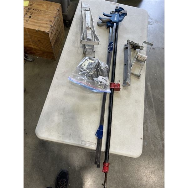 3 LARGE CLAMPS AND DRYWALL SUPPLIES