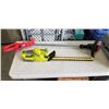 Image 1 : RYOBI CORDLESS HEDGE TRIMMER WITH BATTERY, UNTESTED NO CHARGER AND CRAFTSMAN WEEDEATER NO BATTERY