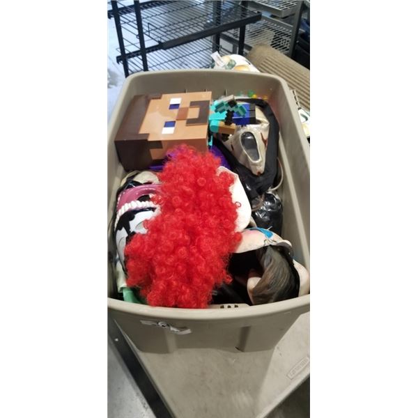 PLASTIC TOTE OF HALLOWEEN MASKS