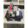 Image 1 : PLASTIC TOTE OF TOOLS INCLUDING ADFORS FIBATAPE, GREATSTUFF GAPS& CRACKS, HYDROTEK CRUSE TEMP THERMO