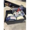 Image 2 : PLASTIC TOTE OF TOOLS INCLUDING ADFORS FIBATAPE, GREATSTUFF GAPS& CRACKS, HYDROTEK CRUSE TEMP THERMO