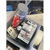 Image 3 : PLASTIC TOTE OF TOOLS INCLUDING ADFORS FIBATAPE, GREATSTUFF GAPS& CRACKS, HYDROTEK CRUSE TEMP THERMO