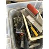 Image 4 : TOTE OF ASSORTED PAINT ANDTILE SUPPLIES INCLUDING TILE CUTTER