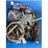 Image 2 : TOTE OF ASSORTED TOOLS, LAMP, ETC