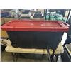 Image 1 : LARGE HUSKY ROLLING STORAGE TOTE WITH LID AND WHEELS. 4 FEET LONG