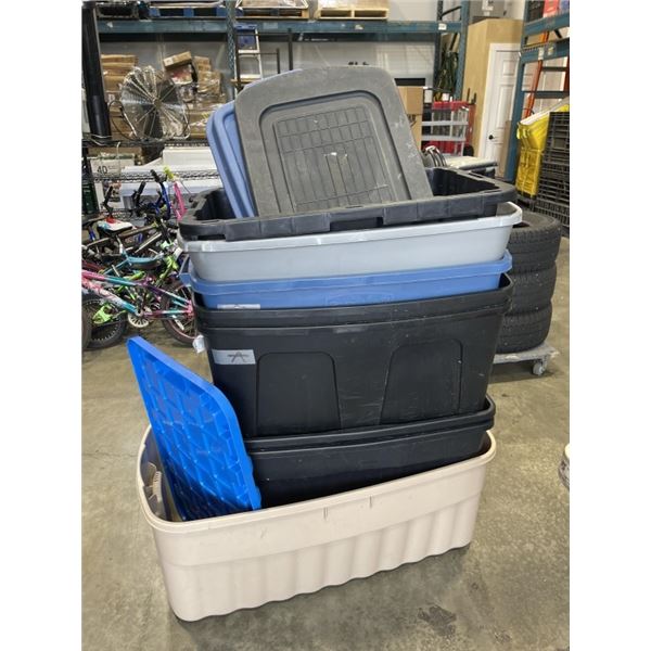 8 PLASTIC TOTES WITH 3 LIDS
