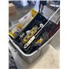 Image 3 : PLASTIC TOTE WITH PLUMBING PIPES, CLAMPS SAWS, LEVEL