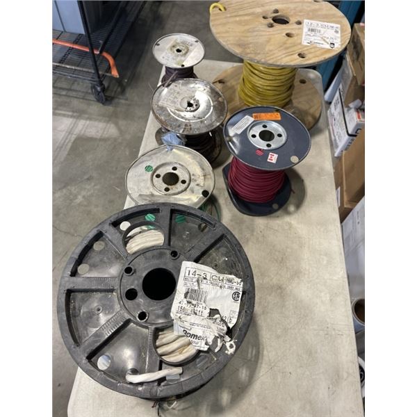 6 SPOOLS OF WIRE. 5 SPOOLS ARE ELECTRICAL, 1 IS THERMOSTAT WIRE