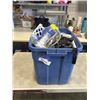 Image 1 : PLASTIC TOTE WITH PLUMPING, KNEE PADS, SHELVING BRACKETS ETC