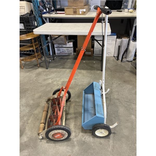 SEED SPREADER AND PUSH MOWER