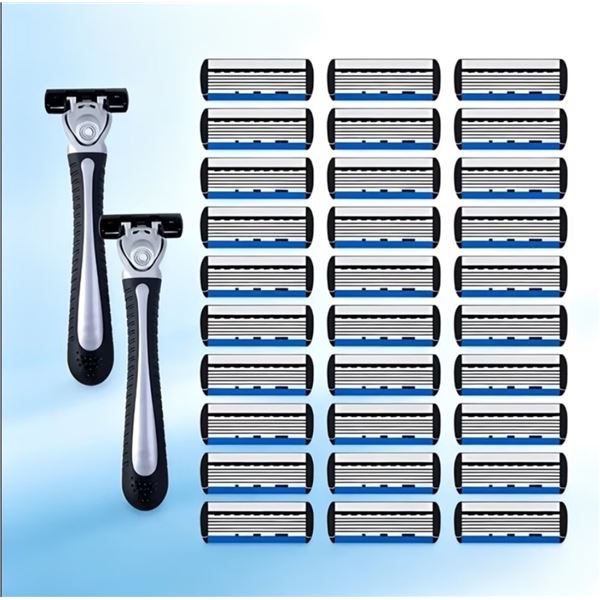 NEW 32PC 6 LAYER SHAVING RAZOR SET INCLUDES 2 HANDLES