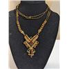 Image 1 : 18K GOLD PLATED NECKLACE W/ VARIOUS COLOUR OF RHINESTONES AND BLACK BEADS