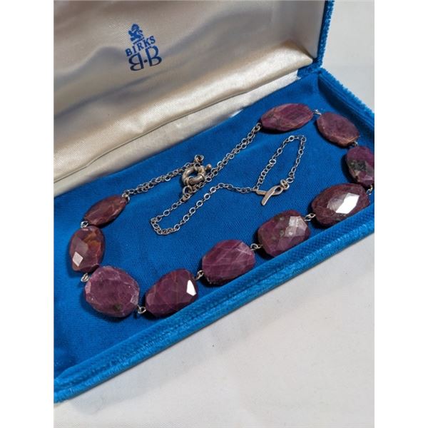 925 STERLING SILVER W/ NATURAL RUBY STONE BEADS FACETED NECKLACE