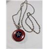 Image 1 : CAPTAIN AMERICA LIDDED POCKET WTCH, QUARTZ, DOUBLE LENGTH CHAIN, BATTERY REQUIRED