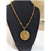 Image 1 : CARVED BROWN STONE PENDANT W/ SILVER LINK GLASS BEADS CHAIN NECKLACE