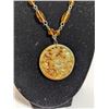Image 2 : CARVED BROWN STONE PENDANT W/ SILVER LINK GLASS BEADS CHAIN NECKLACE