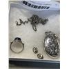 Image 1 : 925 RING, CARVED LCOKET STAMPED "STER", UNTESTED, AND SILVER TONE EARRINGS AND NECLACE