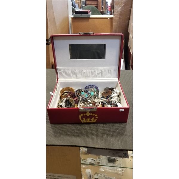 CANADIAN LEATHER CASE W/ MIRROR AND LOTS OF CONTENTS