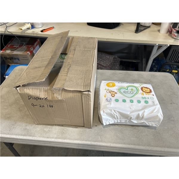 4 PACKS ATTITUDE ECO DIAPERS. 30 DIAPERS PER PACK. 9-20 LBS. SIZE 3